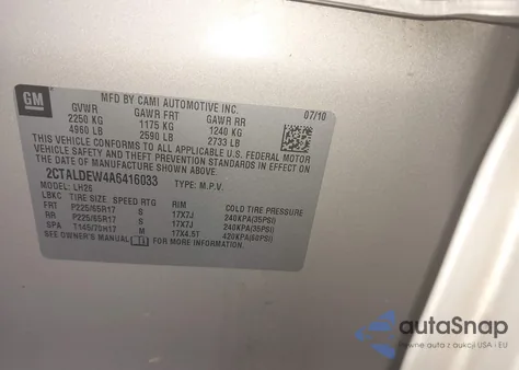 2010 GMC Terrain Sle-2 from USA, damaged, VIN 2CTALDEW4A6416033
